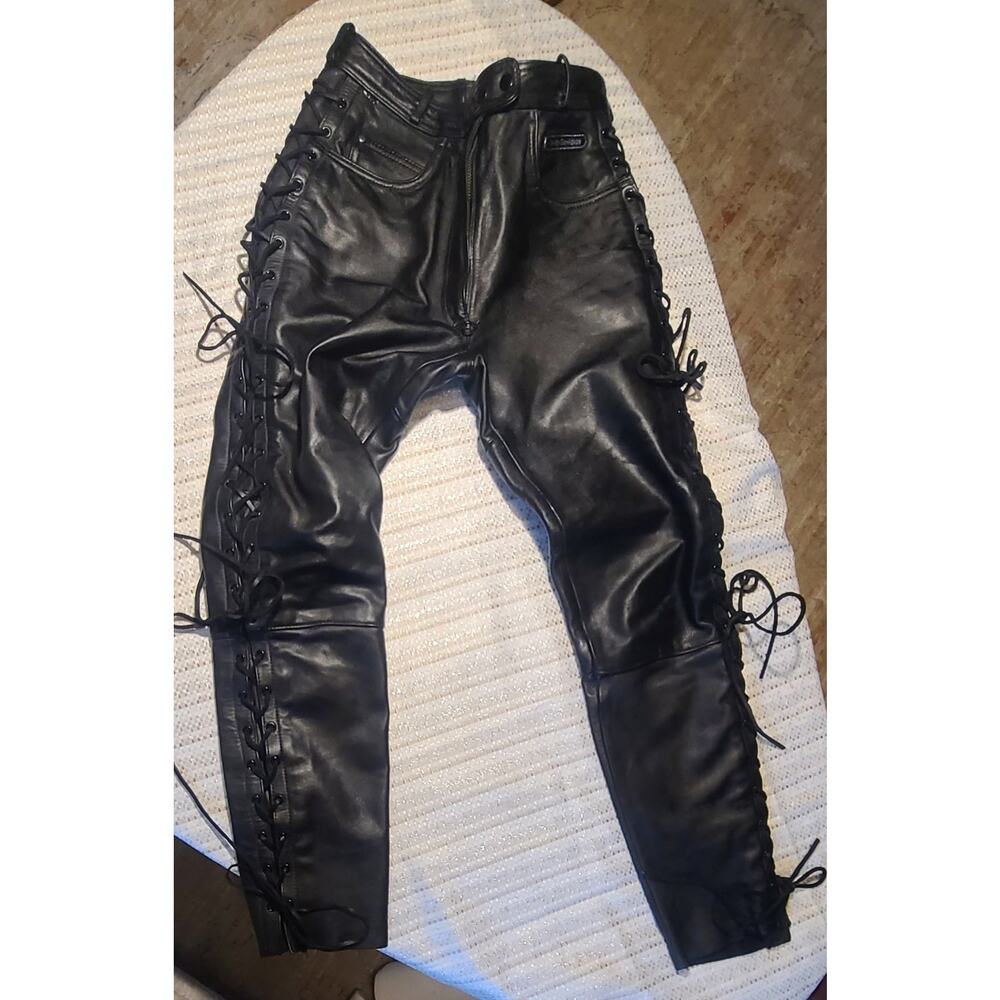 Genuine Lace Up Harley Davidson Leather Pants Side 34/32 Riding Motorcycle
